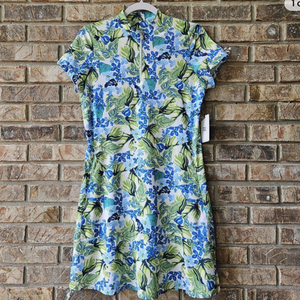 Tail Women’s Floral Golf Dress with Pockets - blue/teal/green